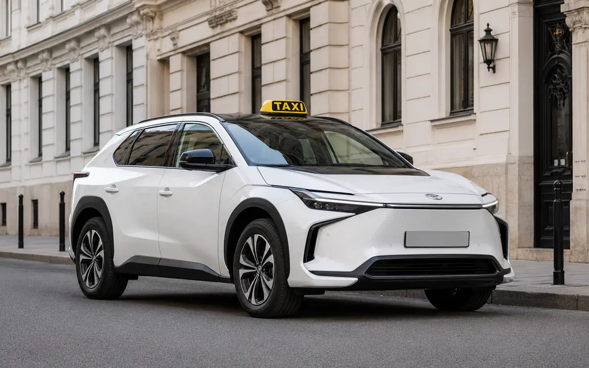 Weißes Toyota bZ4X Taxi der AFANDI Flotte